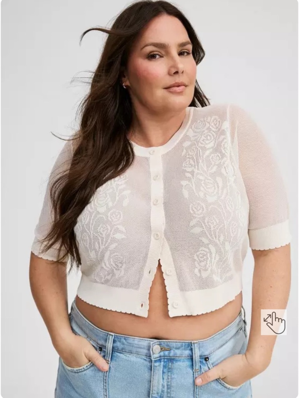 Torrid Pointelle Lace Button Front Crop Shrug